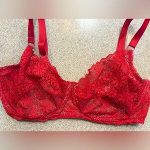 Jezebel Red Unlined Lace Bra 38D/DD Valentines Day ❤️